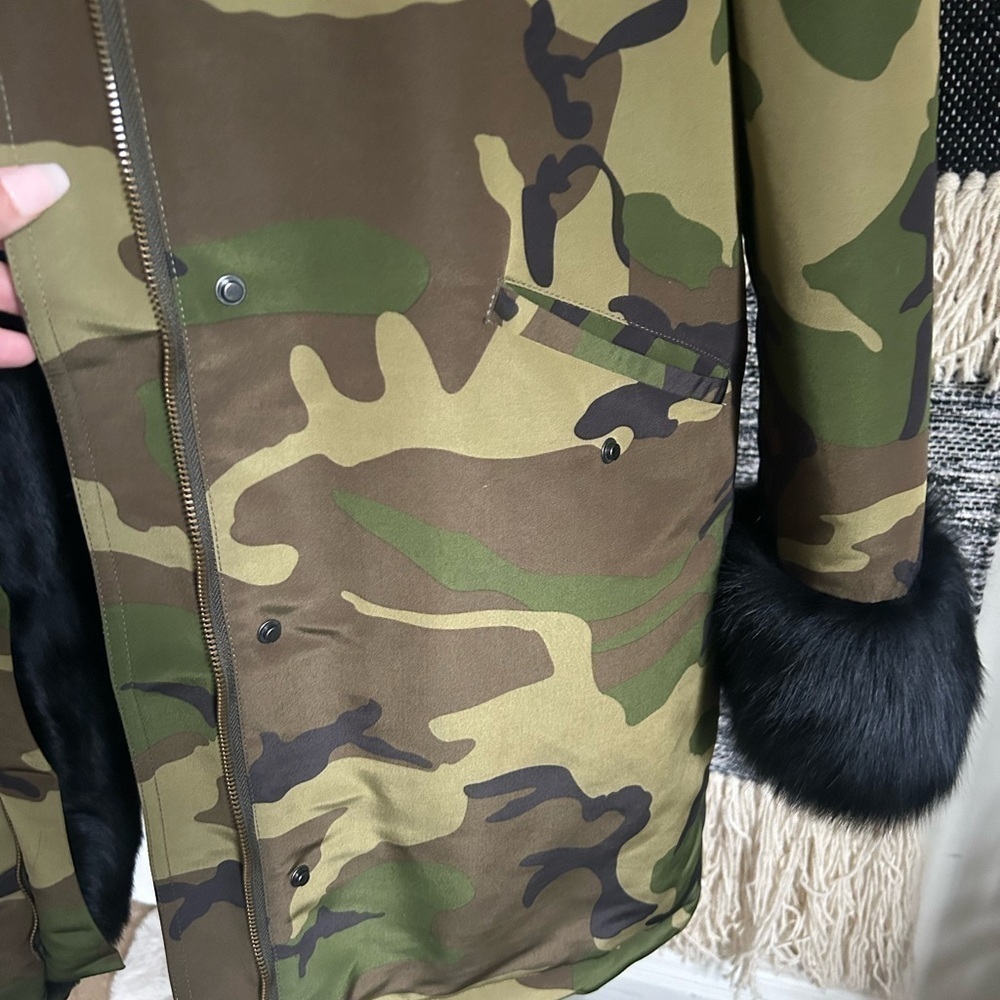 VOLARE New York Camouflage fox fur jacket army green and black size S NWT - Picture 7 of 16